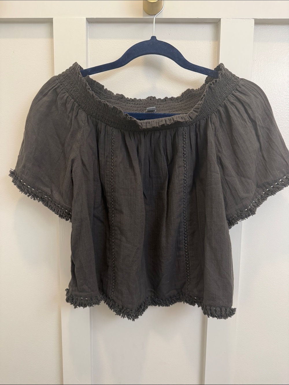 aerie Black Off-Shoulder crop Boho Top